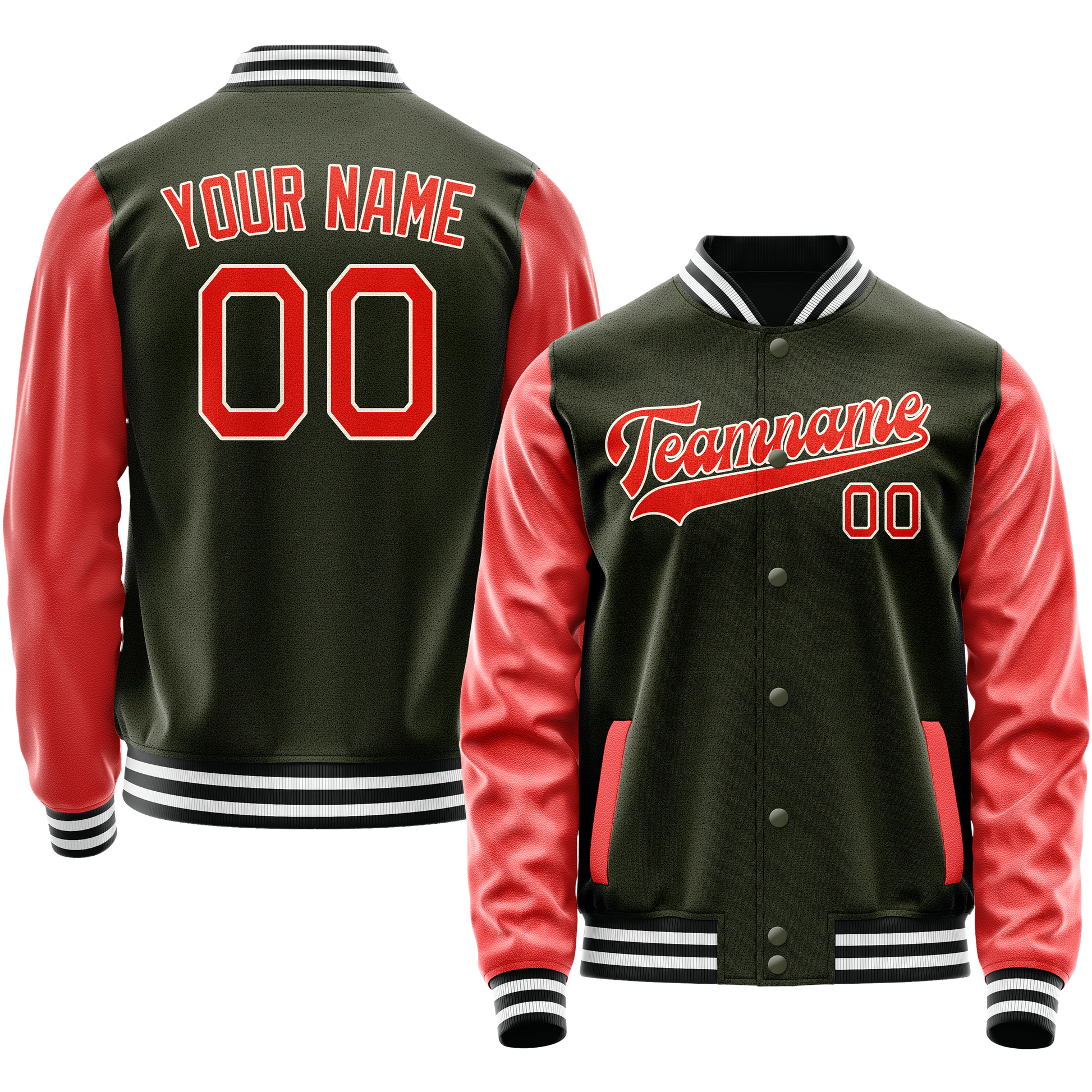 Custom Olive Orange Solid Color Varsity Letterman Jacket JA02240617LH325