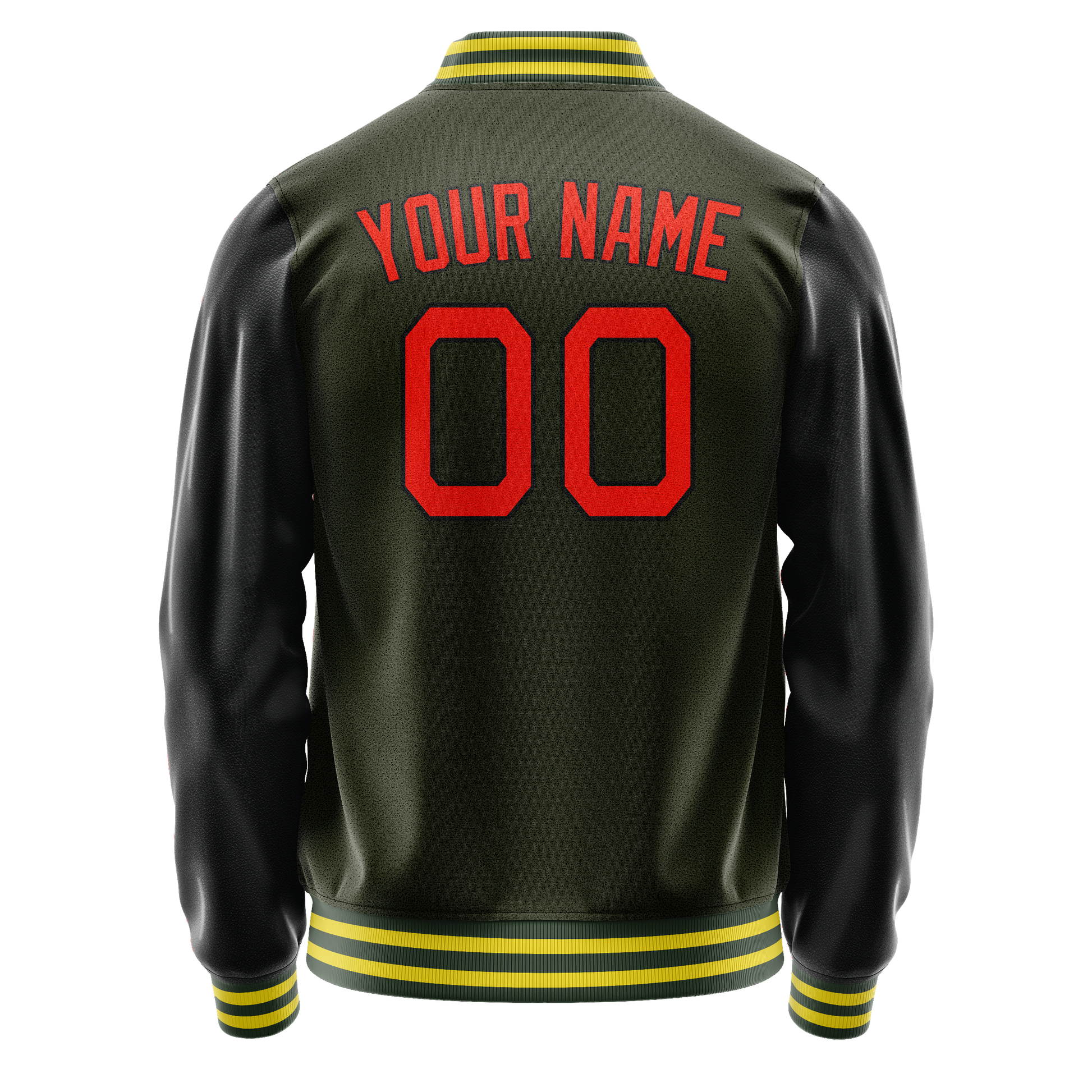 Custom Olive Orange Solid Color Varsity Letterman Jacket JA02240617LH299