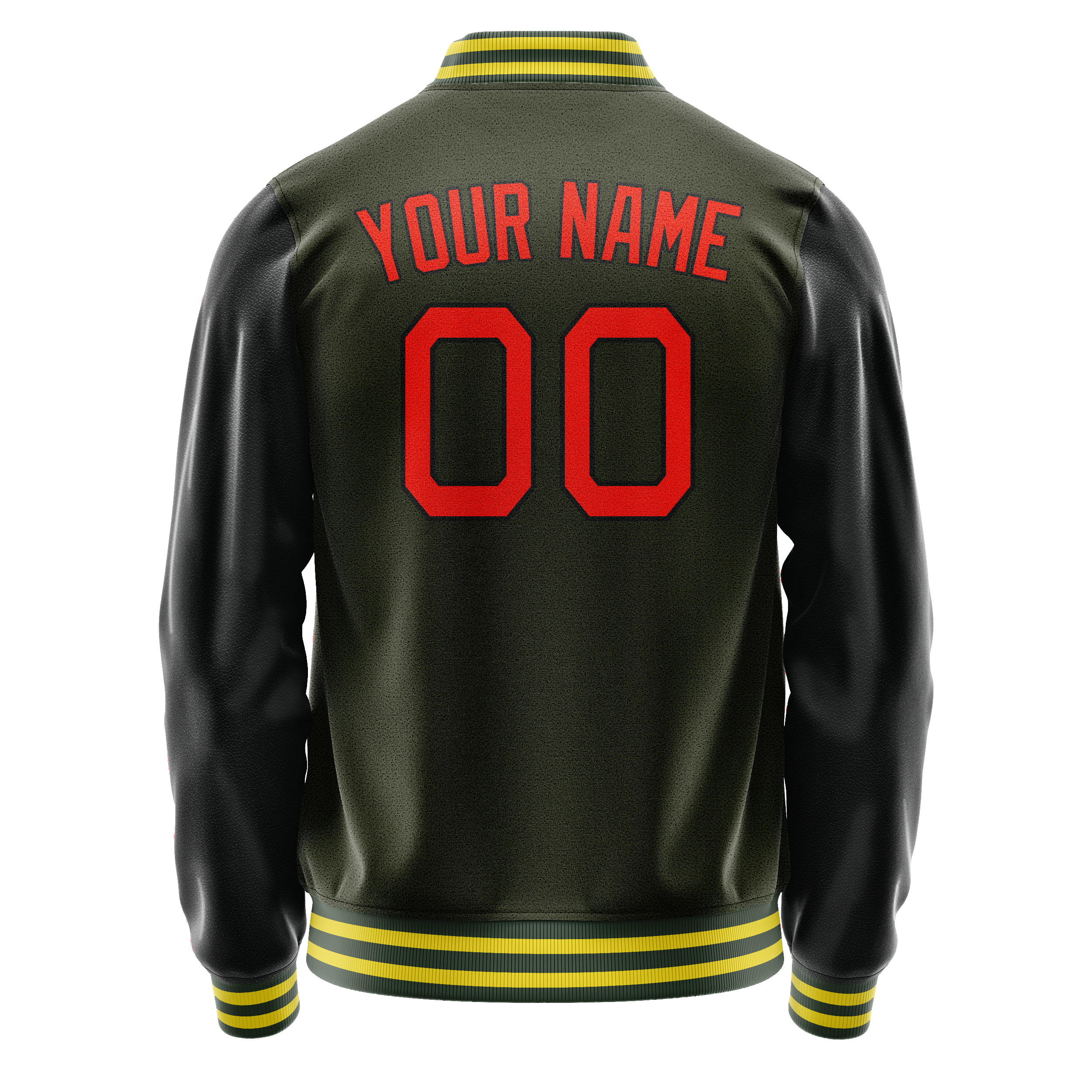 Custom Olive Orange Solid Color Varsity Letterman Jacket JA02240617LH299