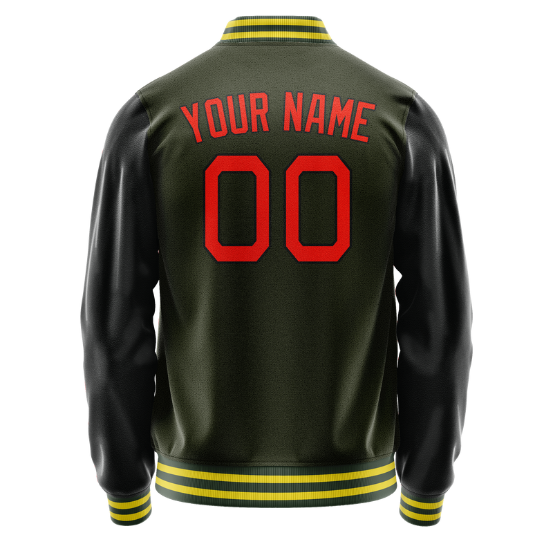 Custom Olive Orange Solid Color Varsity Letterman Jacket JA02240617LH299