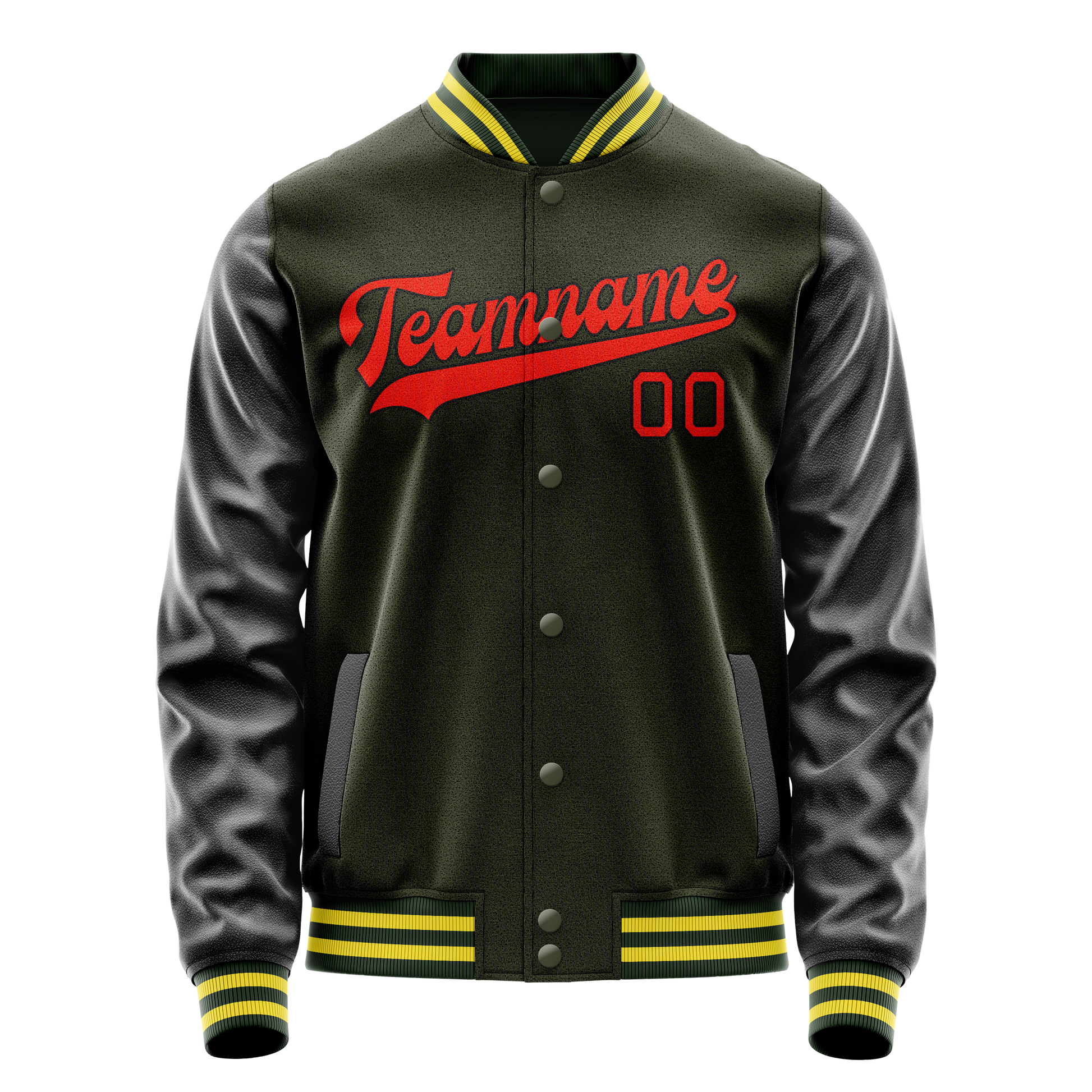 Custom Olive Orange Solid Color Varsity Letterman Jacket JA02240617LH299