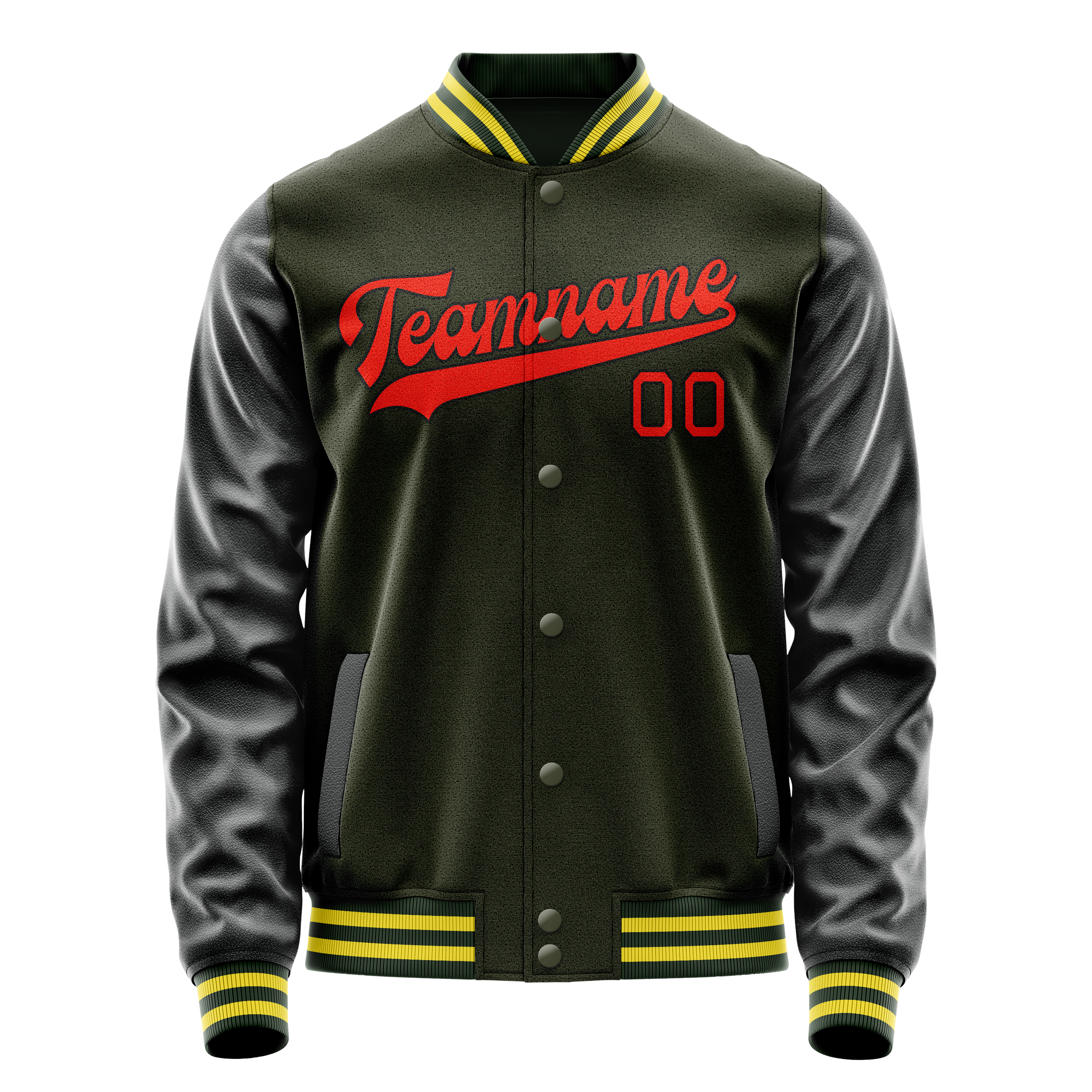 Custom Olive Orange Solid Color Varsity Letterman Jacket JA02240617LH299