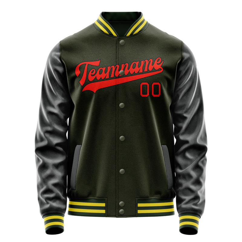 Custom Olive Orange Solid Color Varsity Letterman Jacket JA02240617LH299
