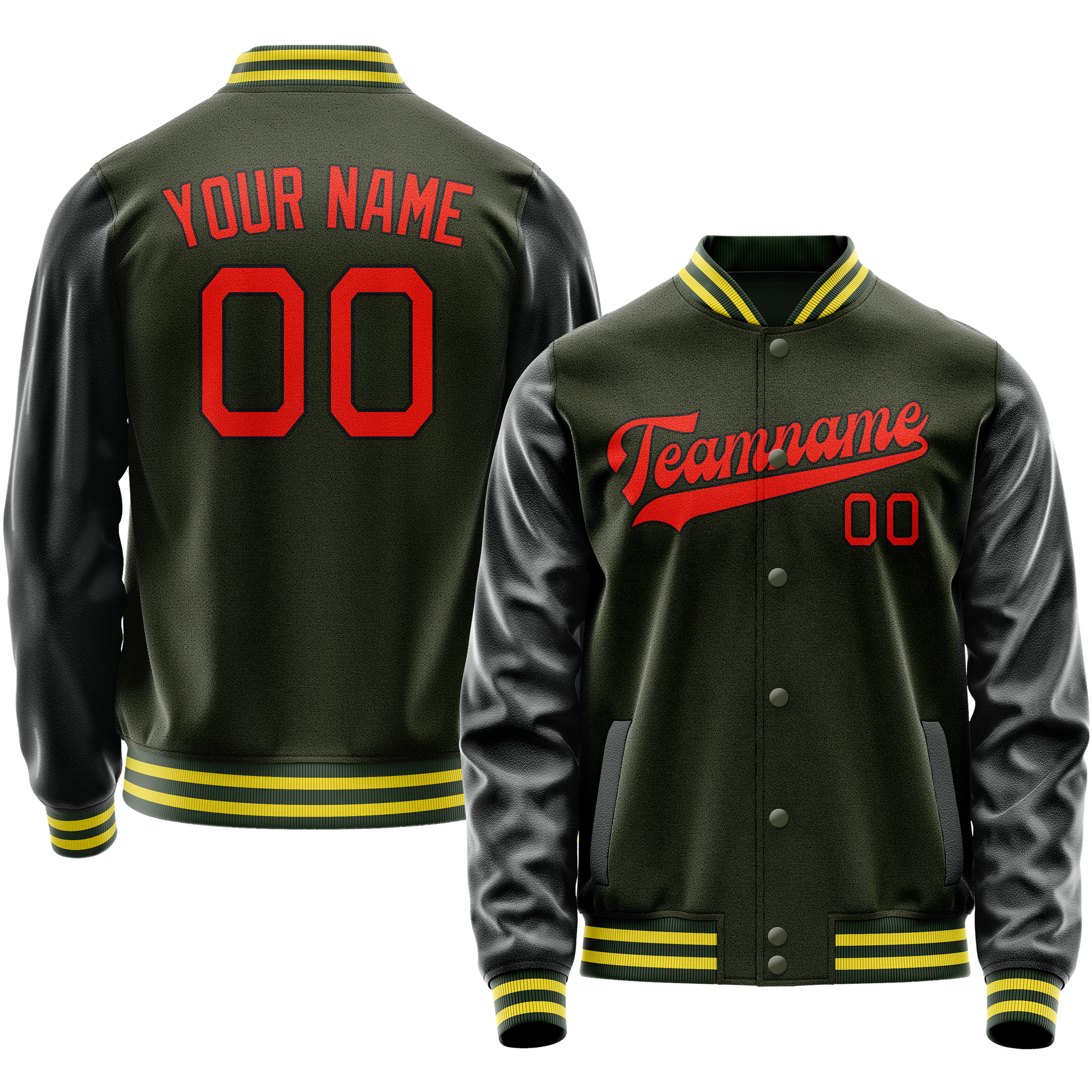 Custom Olive Orange Solid Color Varsity Letterman Jacket JA02240617LH299