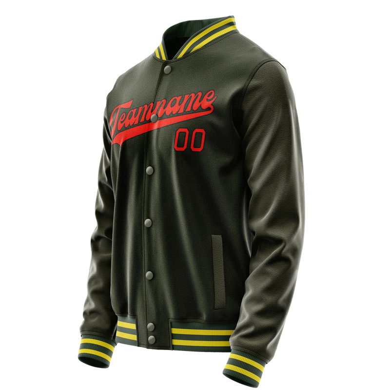 Custom Olive Orange Solid Color Varsity Letterman Jacket JA02240617LH299