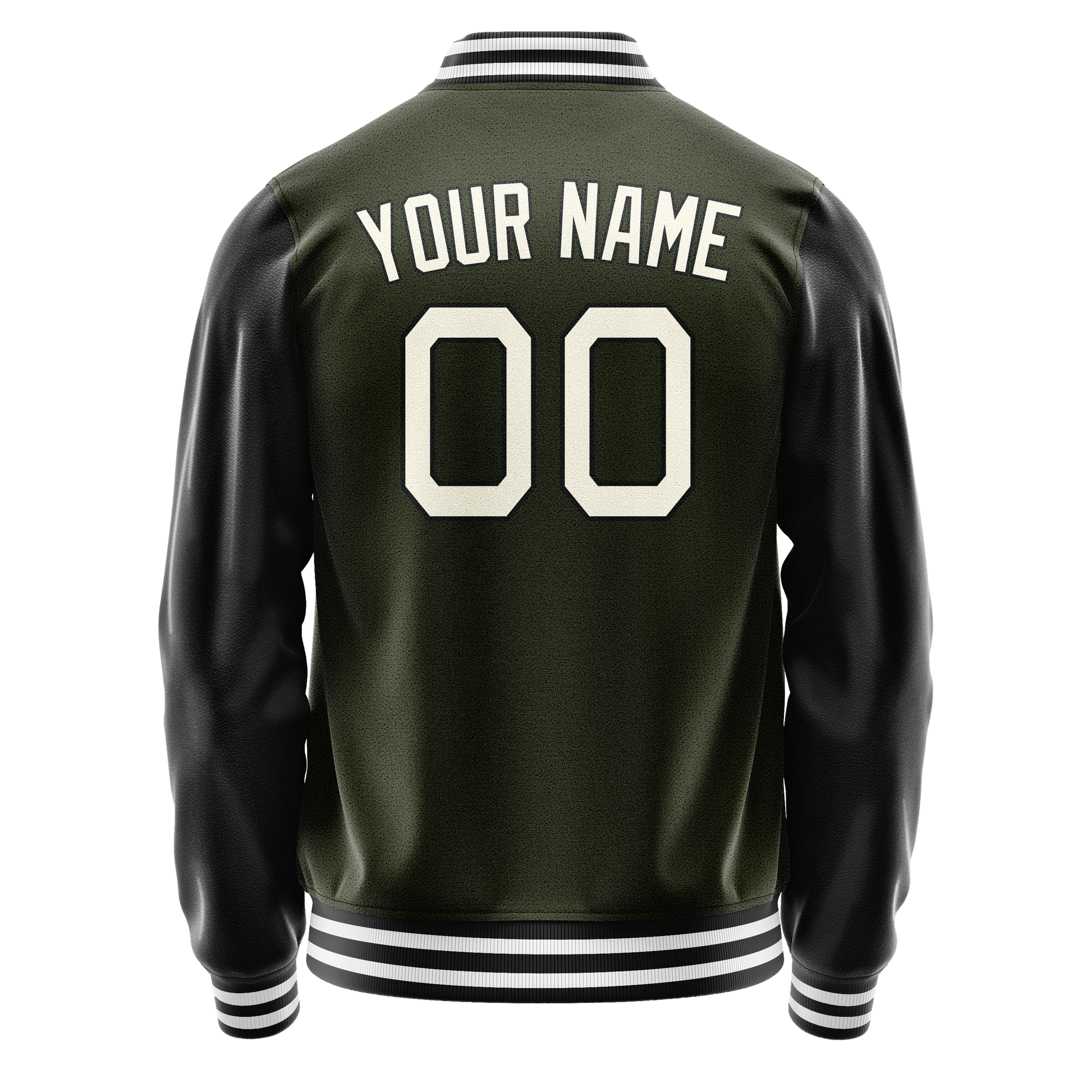 Custom Olive Black Solid Color Varsity Letterman Jacket JA02240617LH305