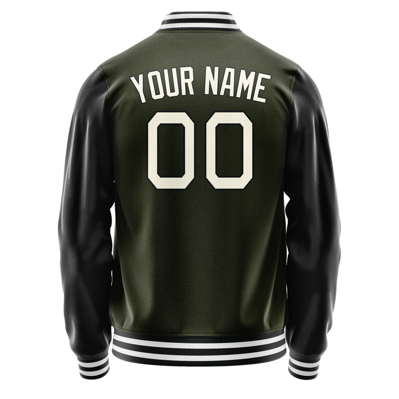 Custom Olive Black Solid Color Varsity Letterman Jacket JA02240617LH305