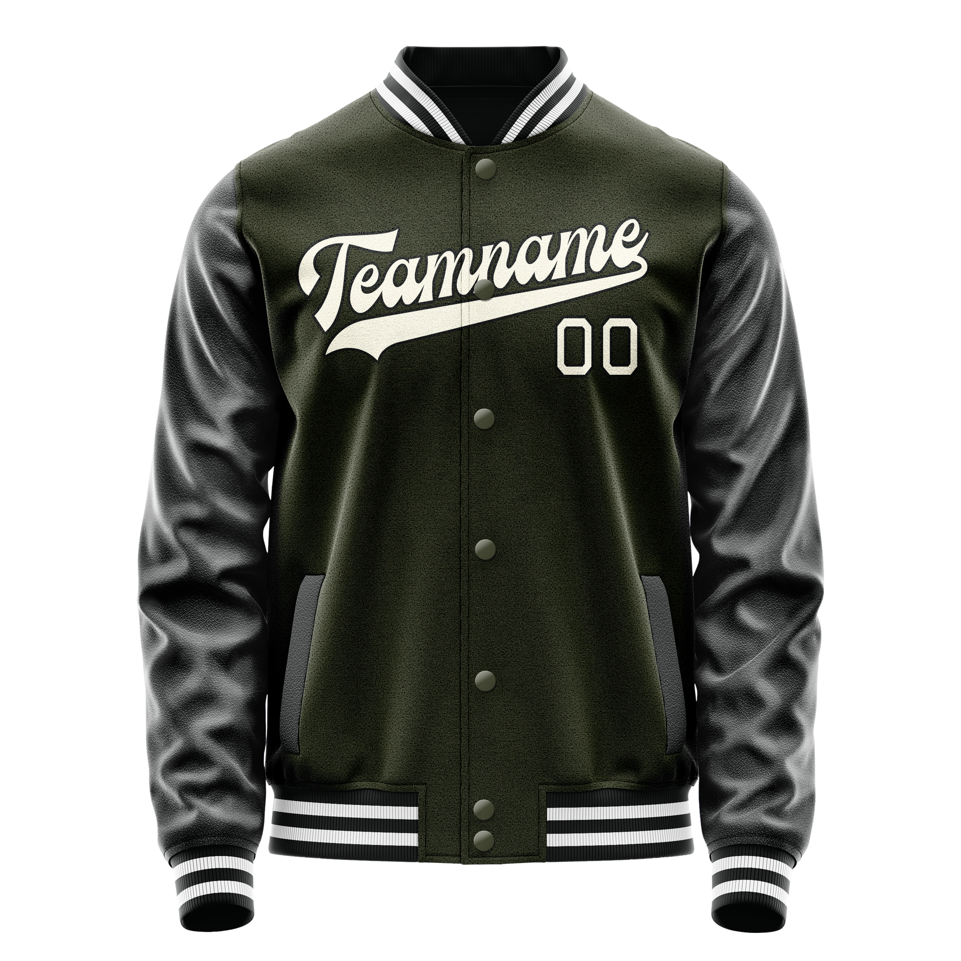 Custom Olive Black Solid Color Varsity Letterman Jacket JA02240617LH305