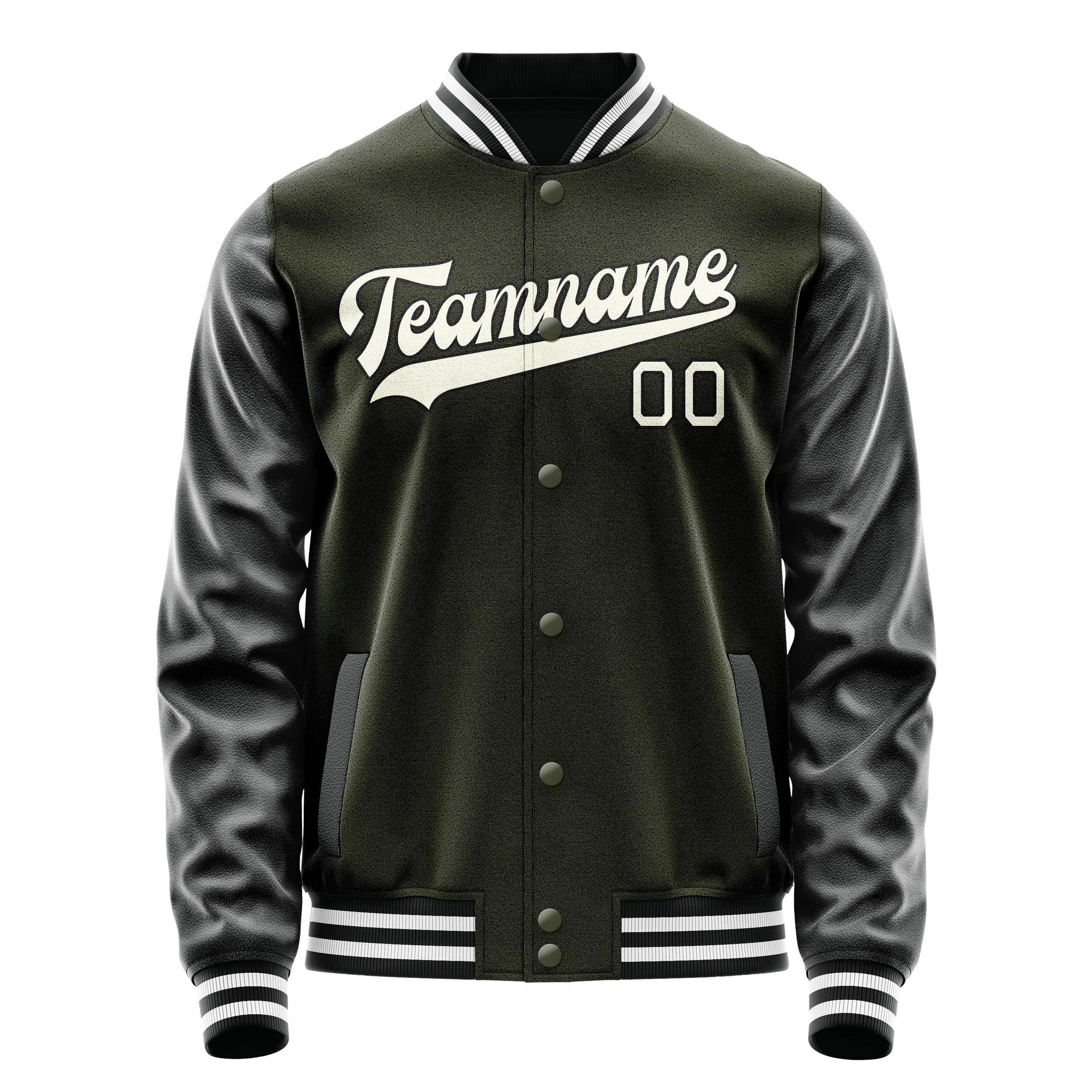 Custom Olive Black Solid Color Varsity Letterman Jacket JA02240617LH305
