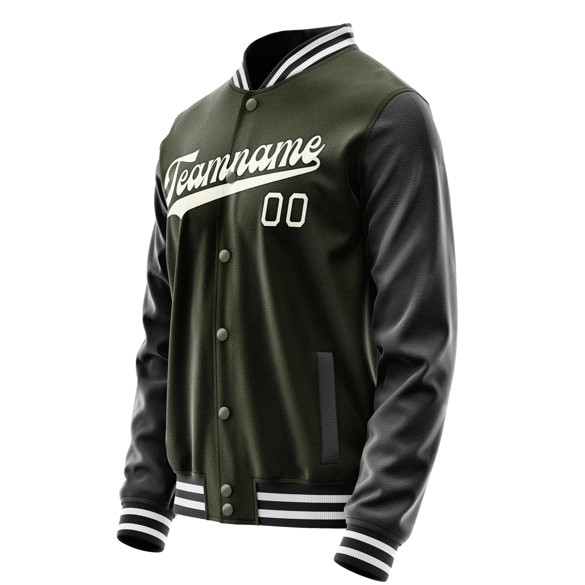 Custom Olive Black Solid Color Varsity Letterman Jacket JA02240617LH305