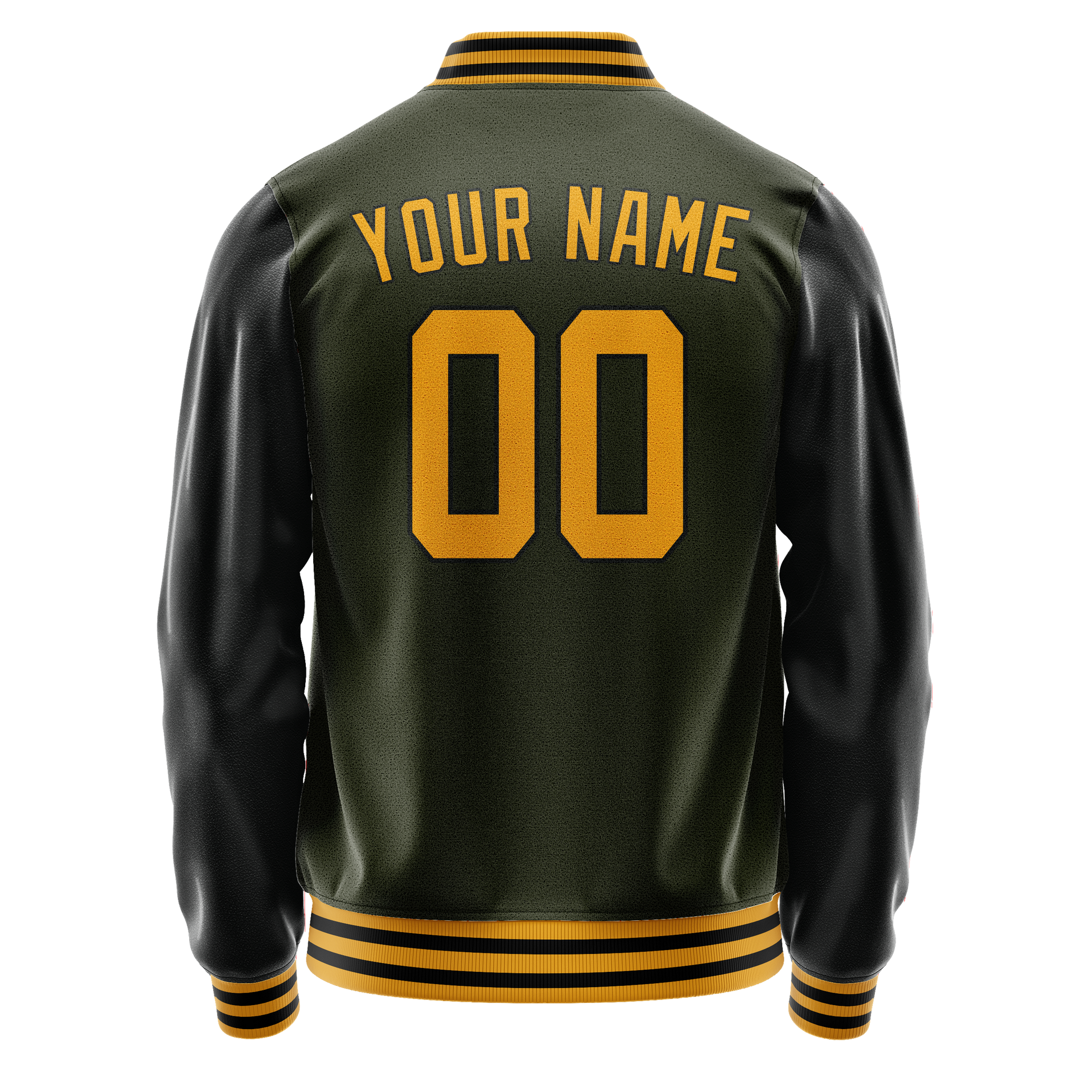 Custom Olive Black Solid Color Varsity Letterman Jacket JA02240617LH310