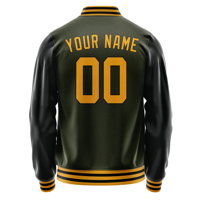 Custom Olive Black Solid Color Varsity Letterman Jacket JA02240617LH310