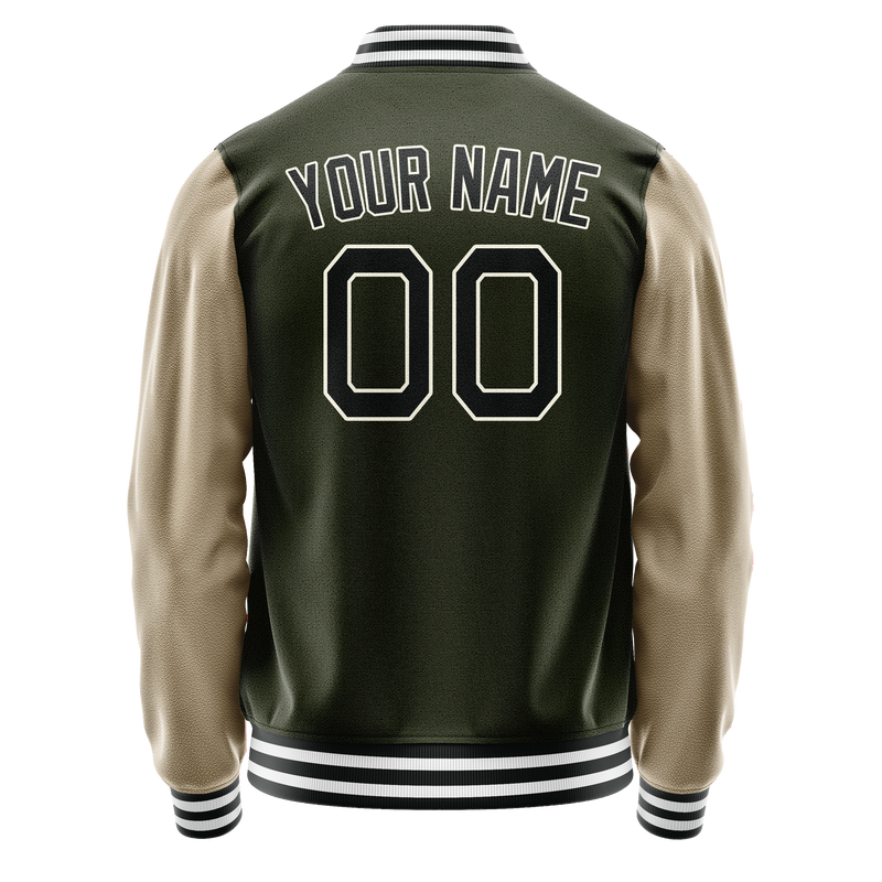 Custom Olive Cream Solid Color Varsity Letterman Jacket JA02240617LH324
