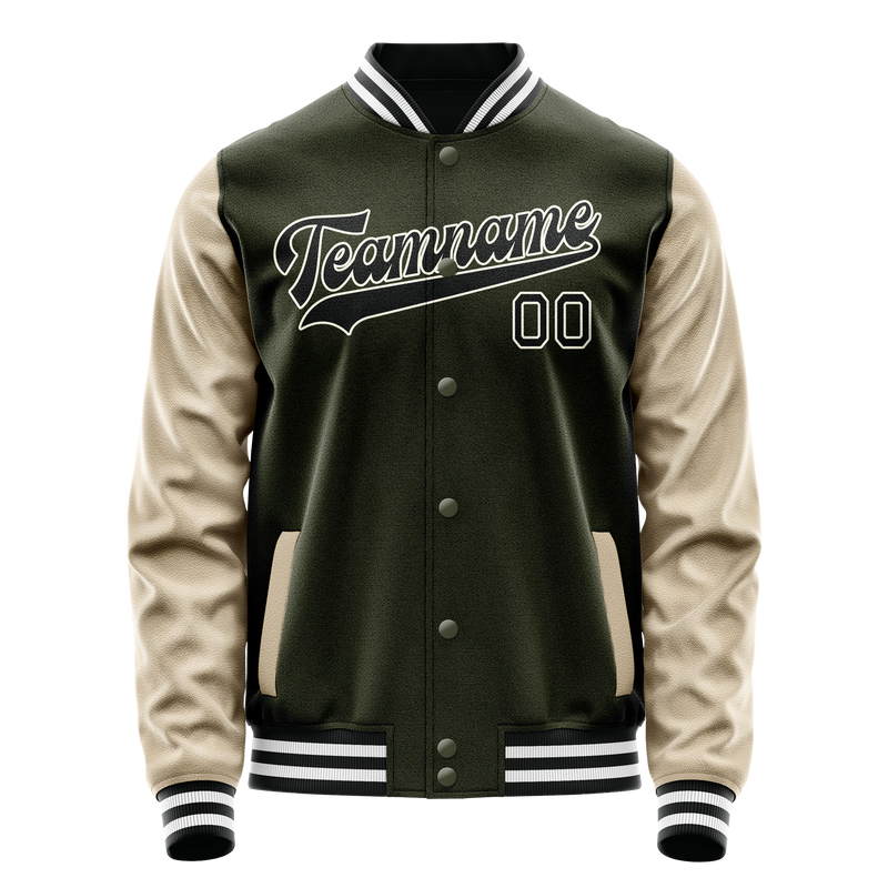 Custom Olive Cream Solid Color Varsity Letterman Jacket JA02240617LH324
