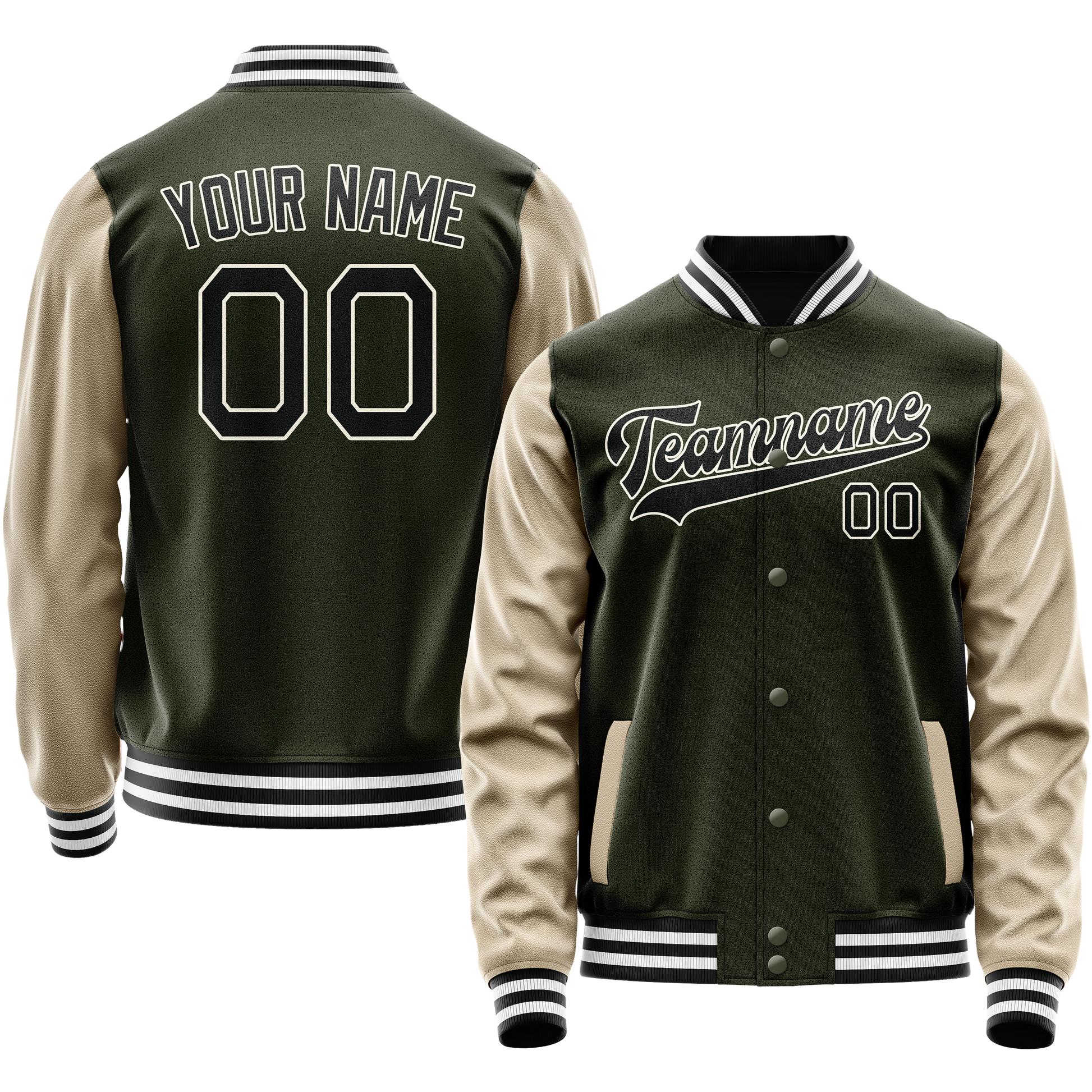 Custom Olive Cream Solid Color Varsity Letterman Jacket JA02240617LH324
