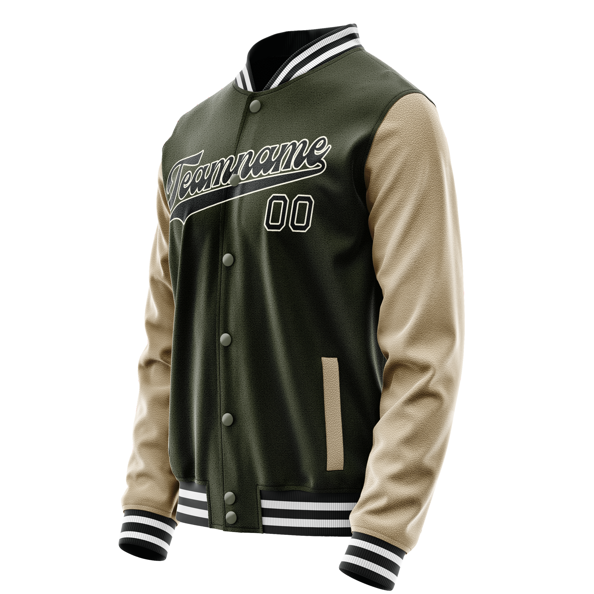 Custom Olive Cream Solid Color Varsity Letterman Jacket JA02240617LH324