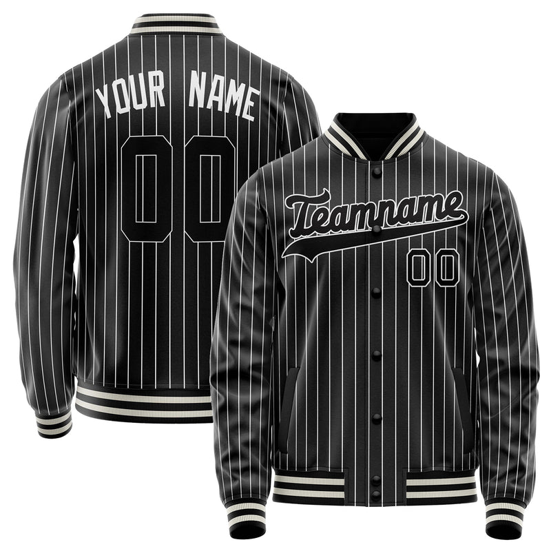 Custom Black White White Pinstripe Varsity Letterman Jacket JA02240617HF031