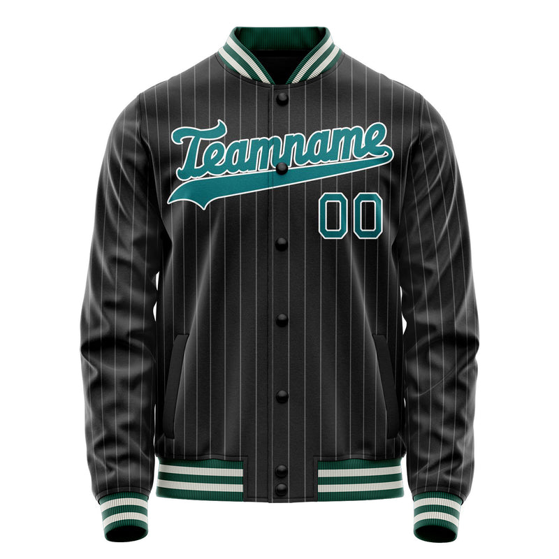 Custom Black Teal Gray Pinstripe Varsity Letterman Jacket JA02240617HF032