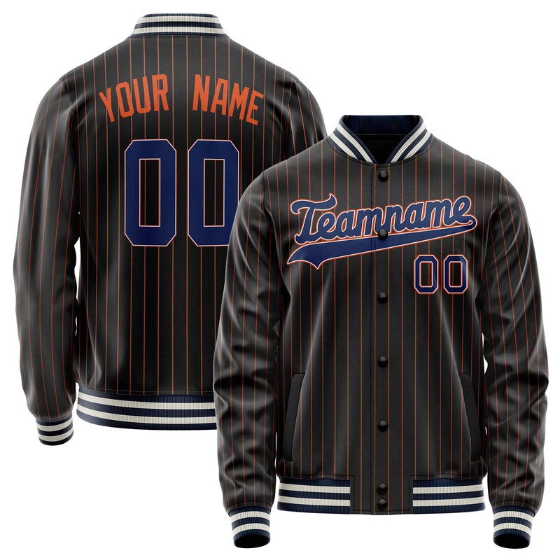 Custom Black Royal Orange Pinstripe Varsity Letterman Jacket JA02240617HF035