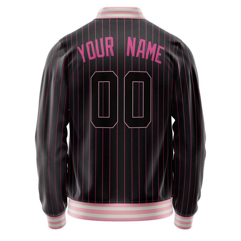 Custom Black Pink Pink Pinstripe Varsity Letterman Jacket JA02240617HF036
