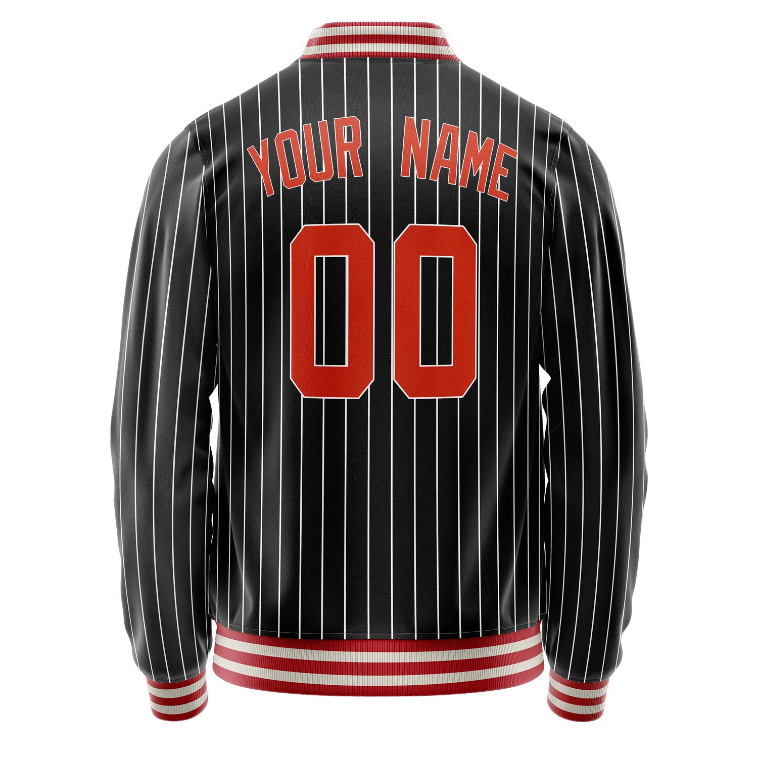 Custom Black Orange White Pinstripe Varsity Letterman Jacket JA02240617HF038