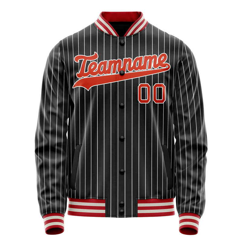 Custom Black Orange White Pinstripe Varsity Letterman Jacket JA02240617HF038