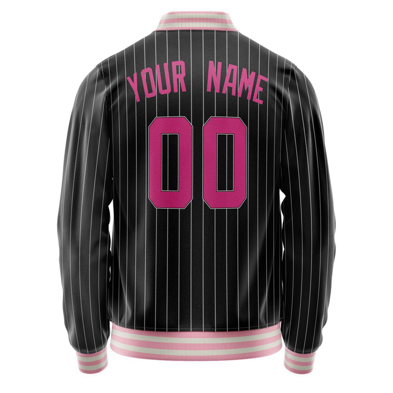 Custom Black Pink Gray Pinstripe Varsity Letterman Jacket JA02240617HF039