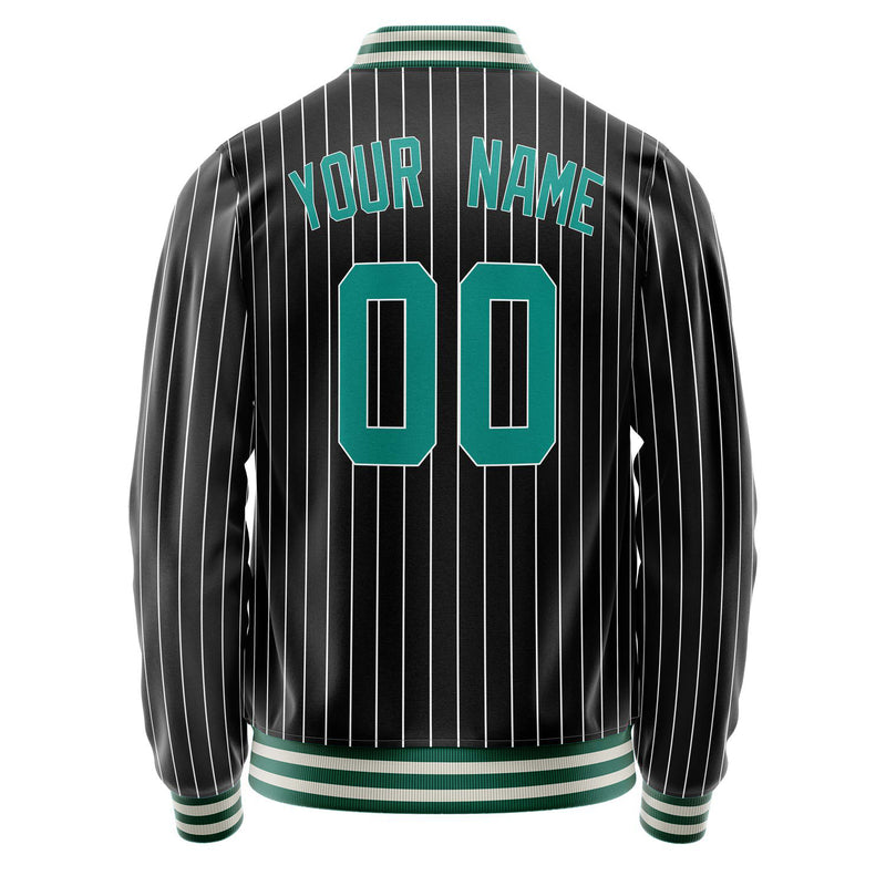 Custom Black Teal White Pinstripe Varsity Letterman Jacket JA02240617HF041