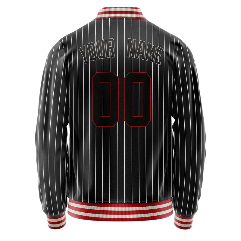 Custom Black White White Pinstripe Varsity Letterman Jacket JA02240617HF043