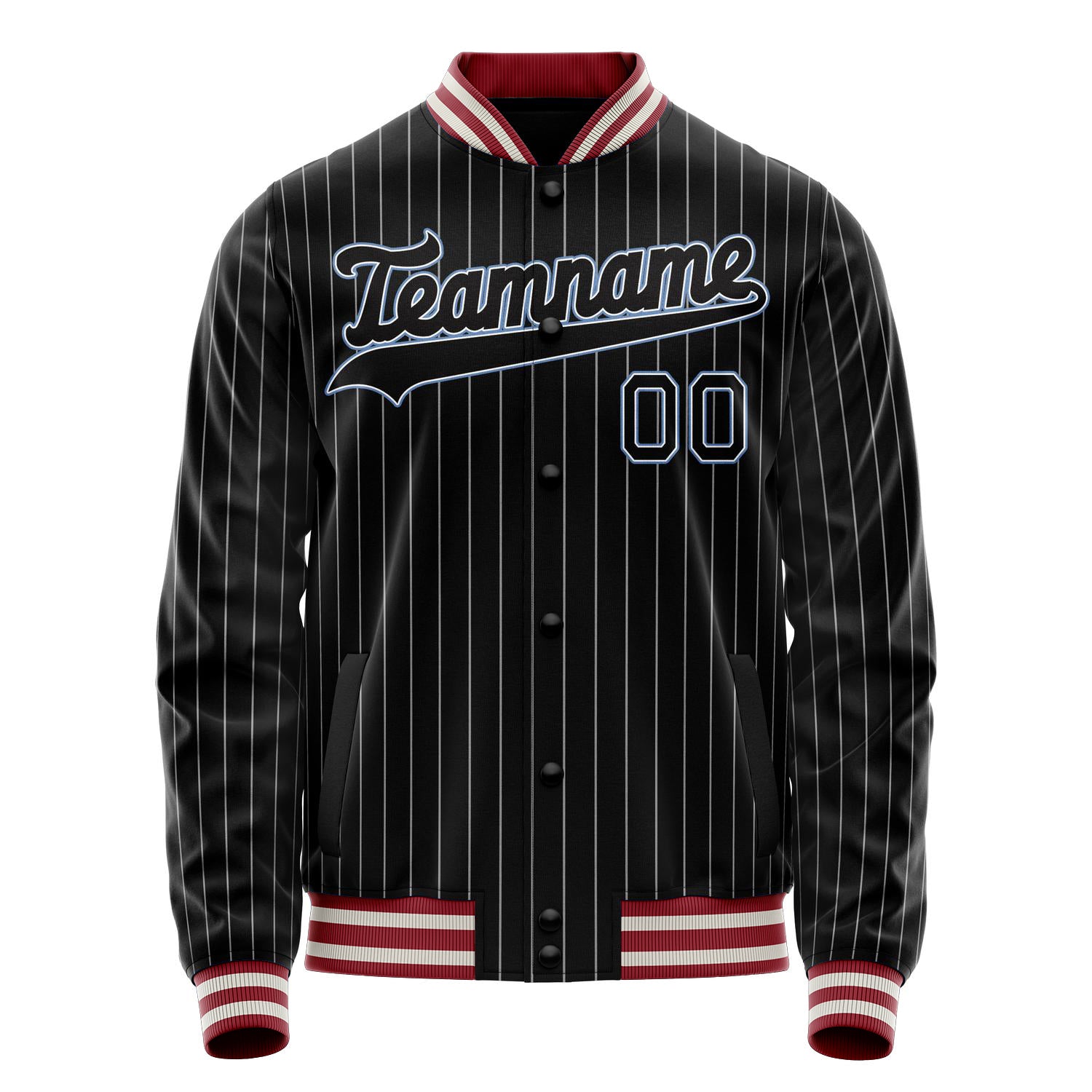 Custom Black Light-Blue Gray Pinstripe Varsity Letterman Jacket JA02240617HF050