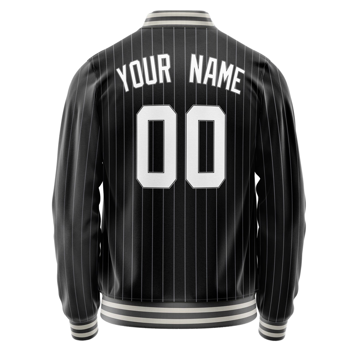 Custom Black White Gray Pinstripe Varsity Letterman Jacket JA02240617HF053