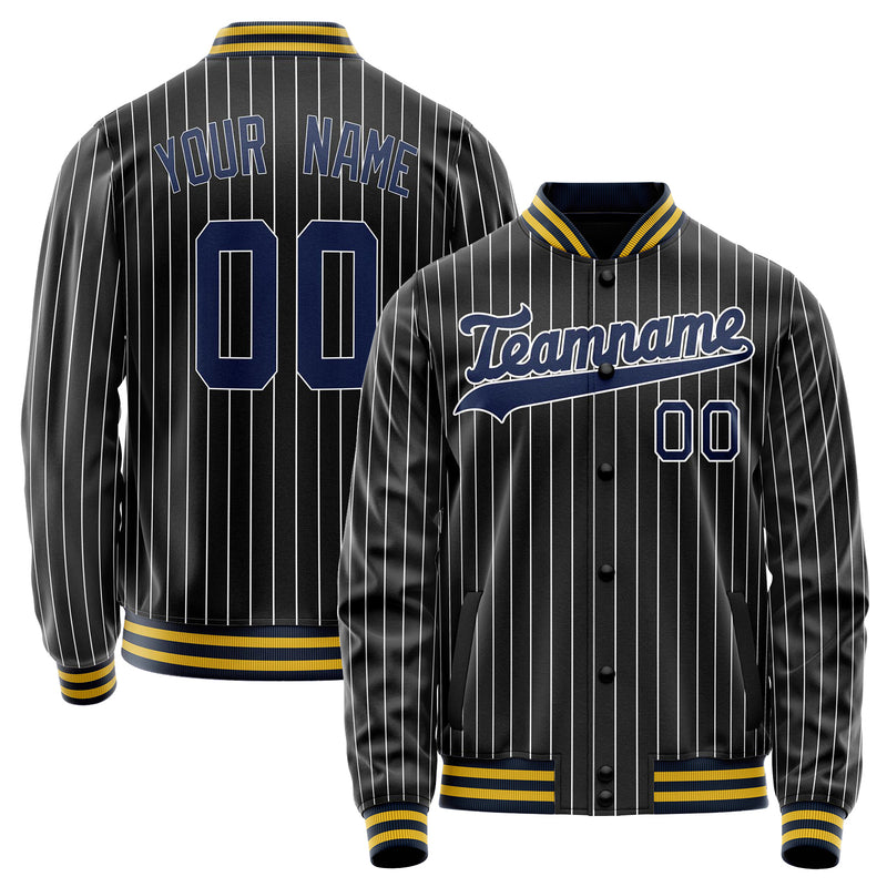 Custom Black Royal White Pinstripe Varsity Letterman Jacket JA02240617HF057