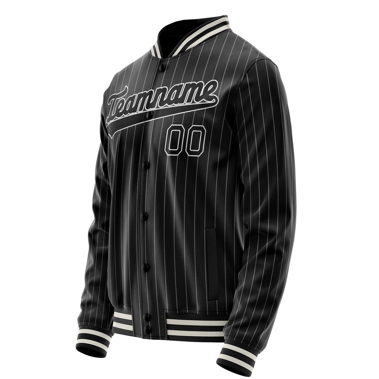 Custom Black White Gray Pinstripe Varsity Letterman Jacket JA02240617HF059