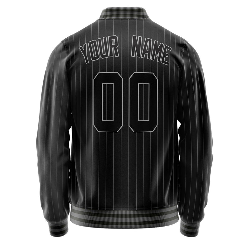 Custom Black Gray Gray Pinstripe Varsity Letterman Jacket JA02240617HF060