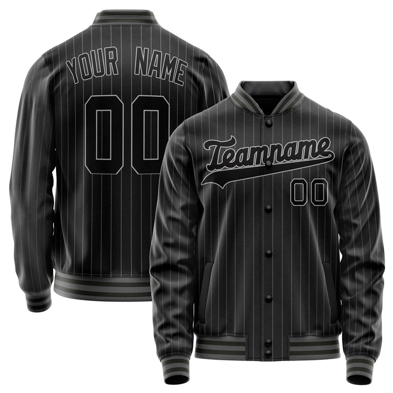 Custom Black Gray Gray Pinstripe Varsity Letterman Jacket JA02240617HF060