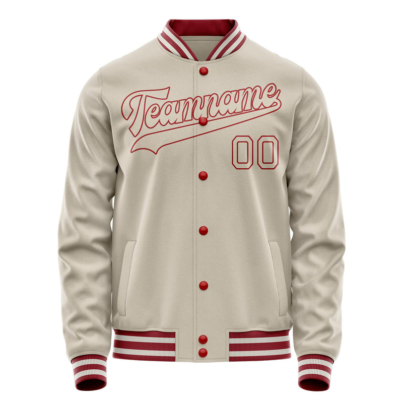 Custom Cream Red Solid Color Varsity Letterman Jacket JA02240617JC089
