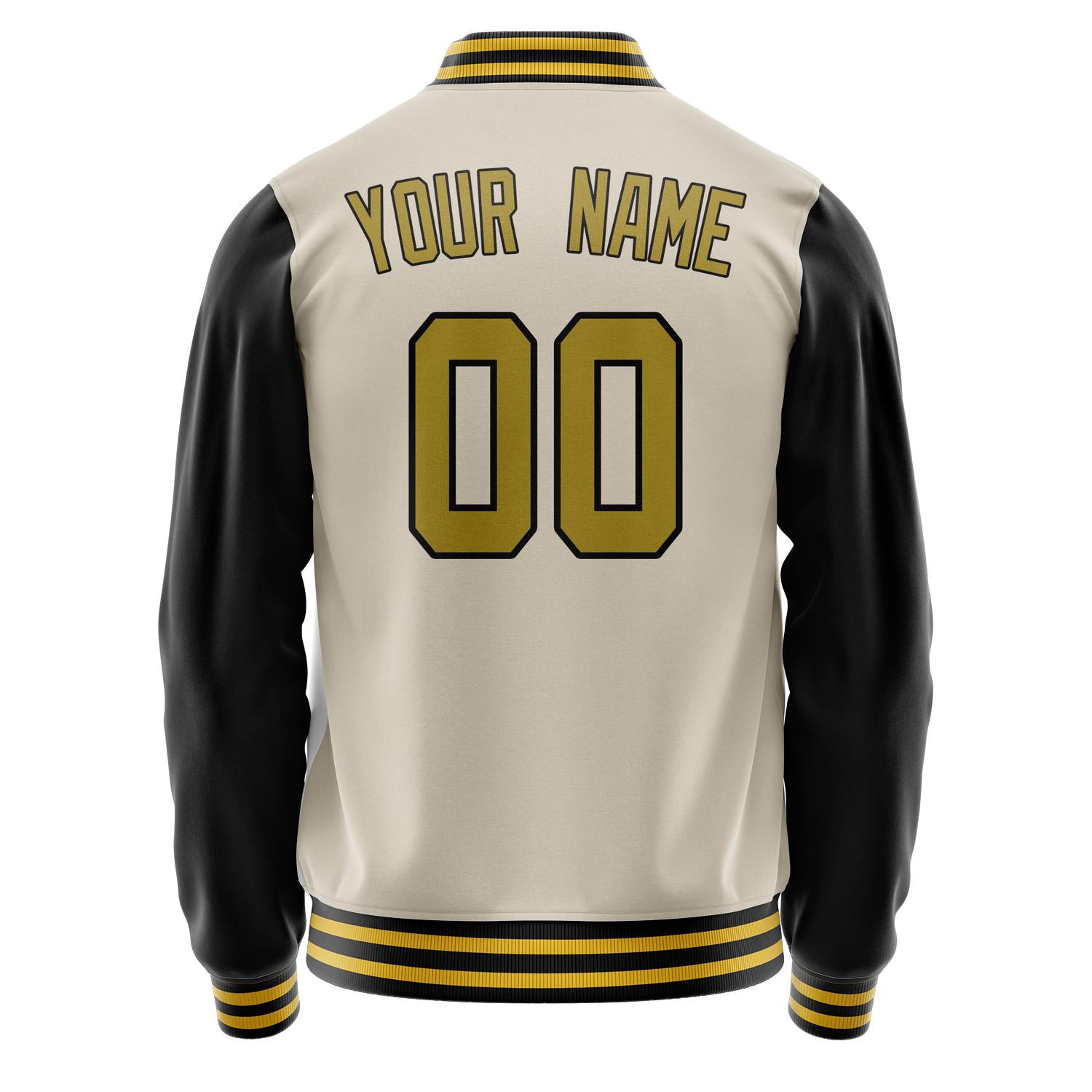 Custom Cream Black Solid Color Varsity Letterman Jacket JA02240617JC092