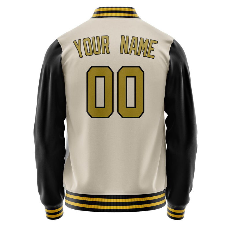 Custom Cream Black Solid Color Varsity Letterman Jacket JA02240617JC092