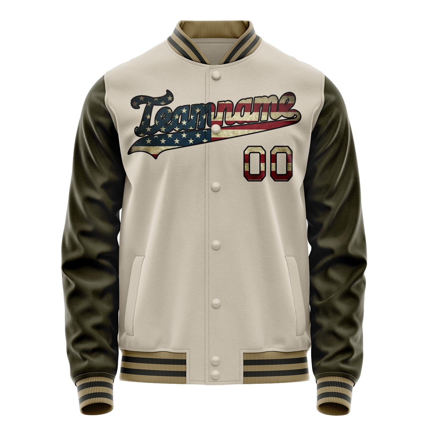 Custom Cream Vintage-Usa-Flag Solid Color Varsity Letterman Jacket JA02240617JC095