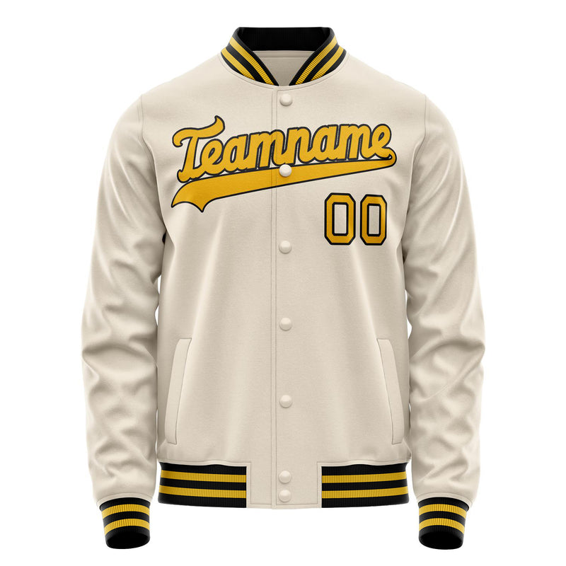 Custom Cream Gold Solid Color Varsity Letterman Jacket JA02240617JC102