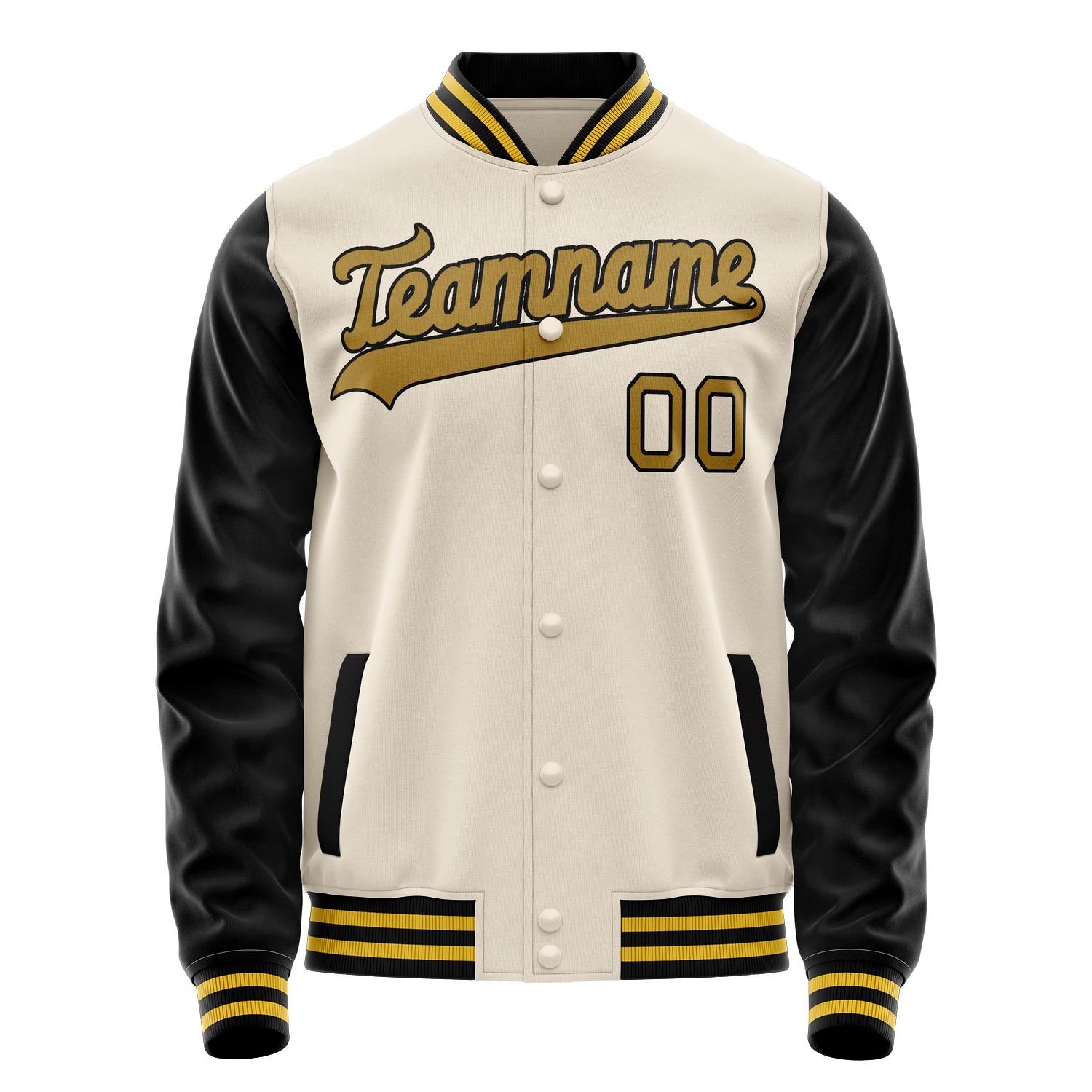 Custom Cream Black Solid Color Varsity Letterman Jacket JA02240617JC106