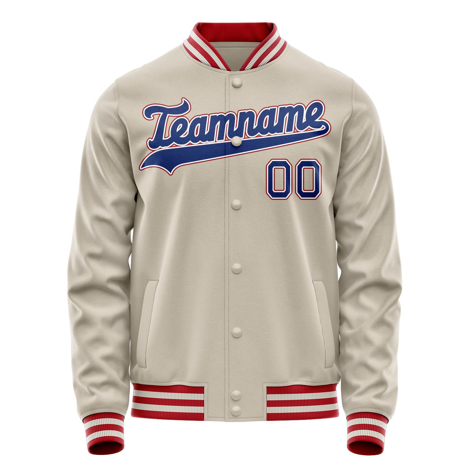 Custom Cream Red Solid Color Varsity Letterman Jacket JA02240617JC110