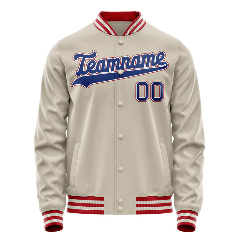 Custom Cream Red Solid Color Varsity Letterman Jacket JA02240617JC110