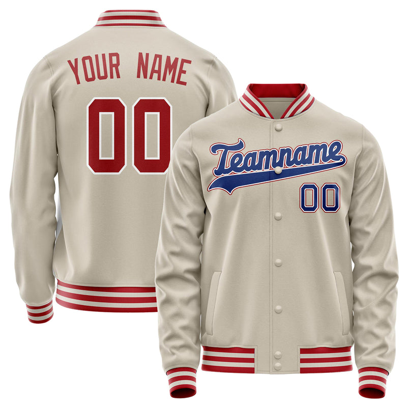 Custom Cream Red Solid Color Varsity Letterman Jacket JA02240617JC110