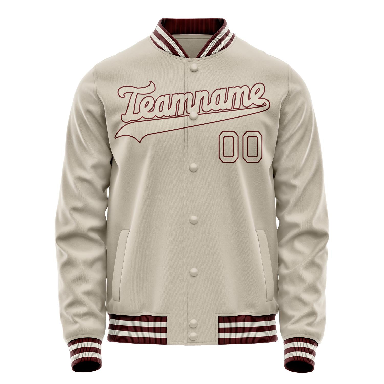 Custom Cream Crimson Solid Color Varsity Letterman Jacket JA02240617JC114