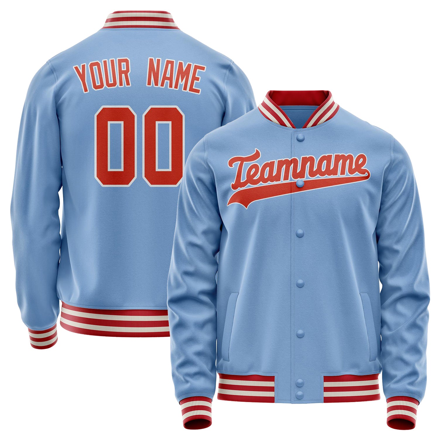 Custom Light-Blue Orange Solid Color Varsity Letterman Jacket JA02240617JC244