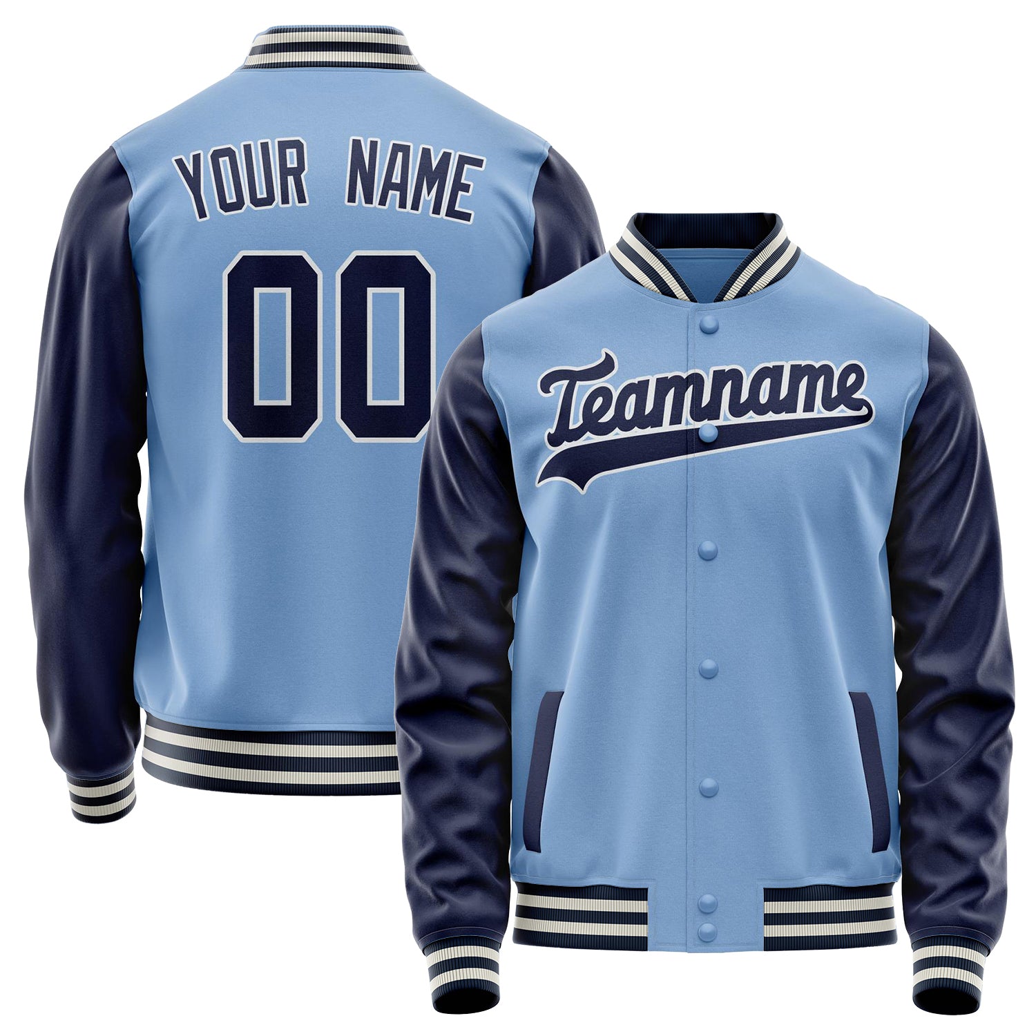 Custom Light-Blue Navy Solid Color Varsity Letterman Jacket JA02240617JC245
