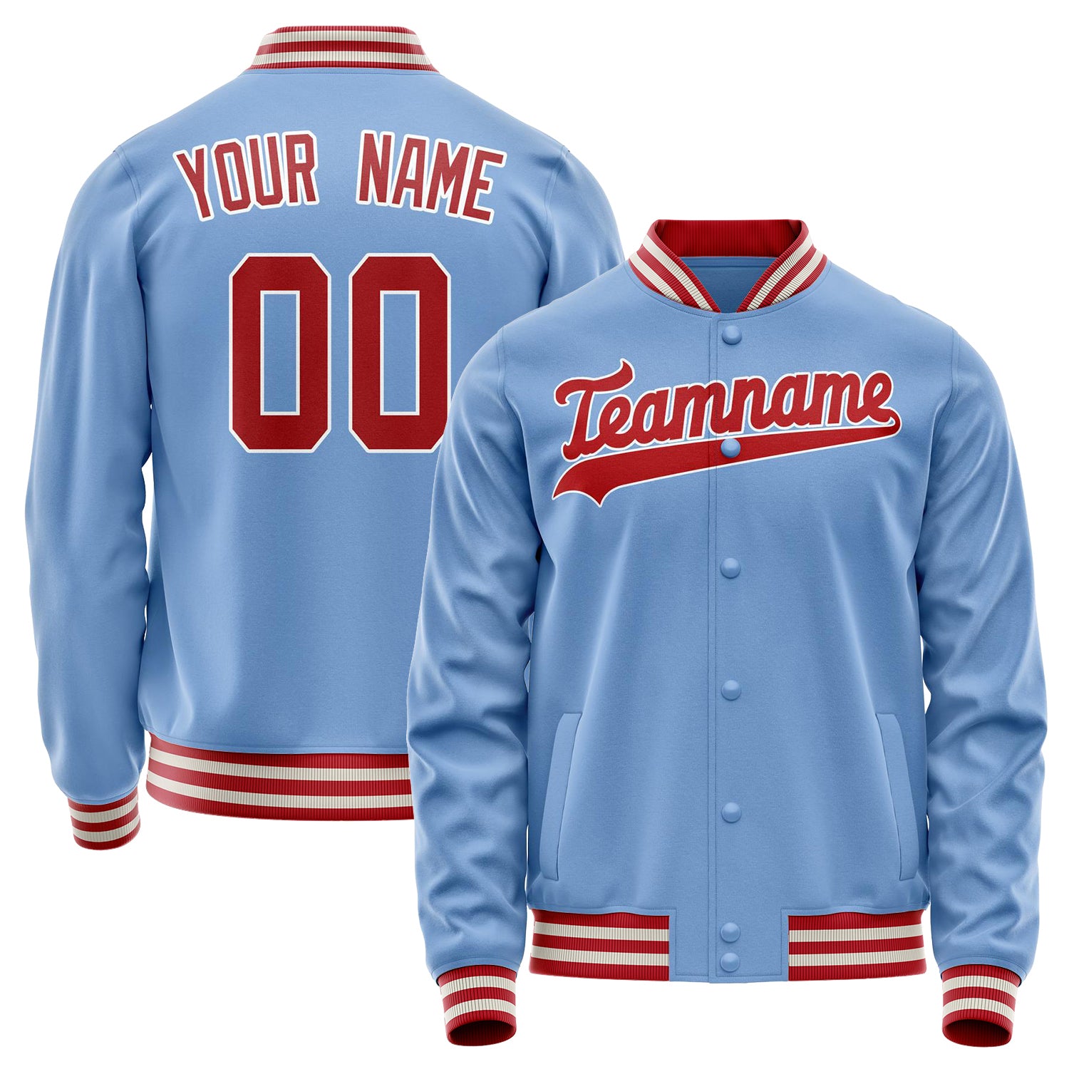 Custom Light-Blue Red Solid Color Varsity Letterman Jacket JA02240617JC253