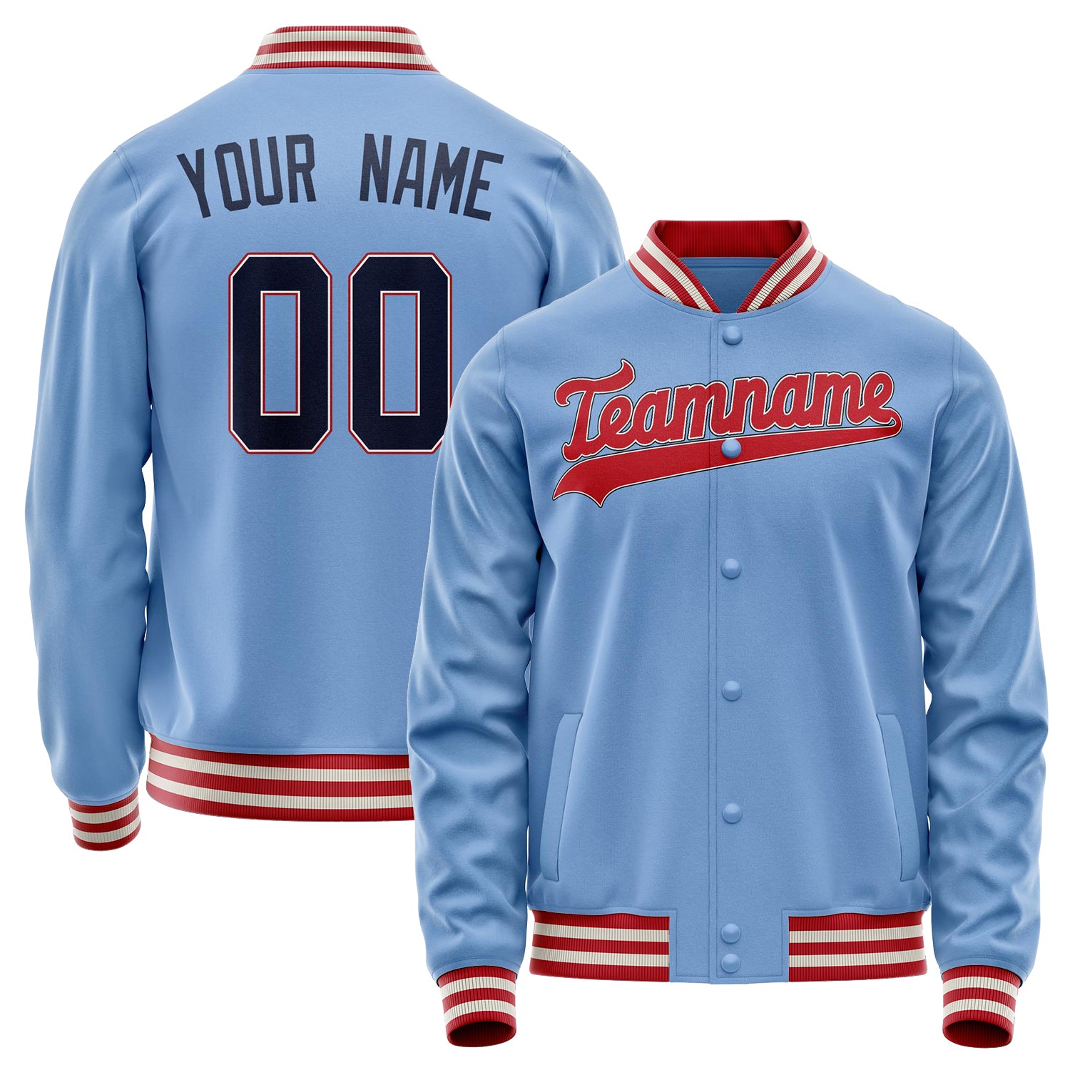 Custom Light-Blue Red Solid Color Varsity Letterman Jacket JA02240617JC255