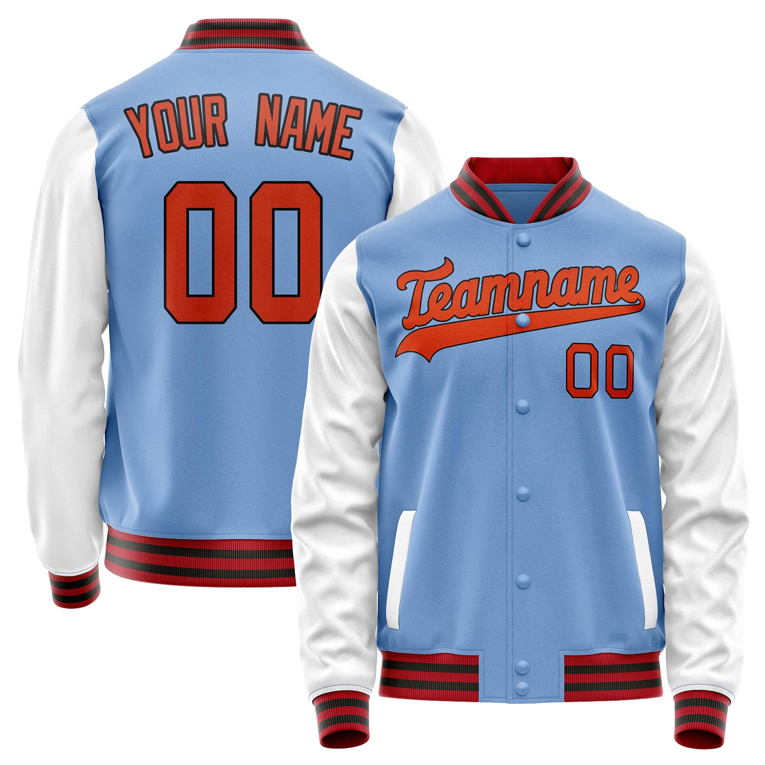 Custom Light-Blue White Solid Color Varsity Letterman Jacket JA02240617JC256